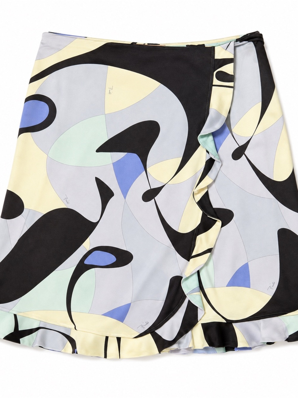 Emilio Pucci Abstract Print Ruffle Wrap Mini Skirt Silk Lined US 8
